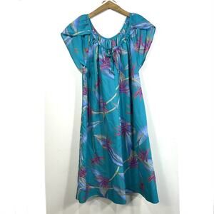 VTG 80's Hilo Hattie Hawaiian Floral MIDI Muumuu Dress Womens L Tropical Bright